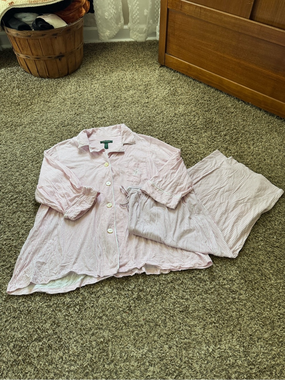 Lauren Ralph Lauren Pink & White Striped Pajama Set